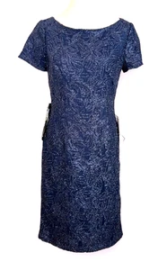 NWT JS Collections Evening Formal Dress Navy Embroidered Short Sleeve Size 8 - Picture 1 of 12