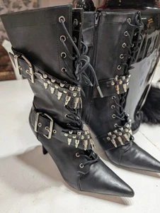 Damengröße 9M Schnürstiefel Kugeln schwarz Stachelabsatz - Bild 1 von 5