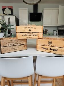 3 small Vintage Style Wooden Champage wine Crates With Champage Names 
