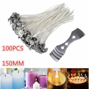 100 x 15cm Long Pre Waxed Wicks For Home Candle Making Cotton With Sustainers UK - Picture 1 of 11