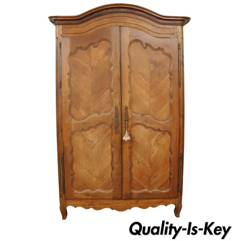 Country French Provincial Louis XV Walnut Bonnet Top Armoire Wardrobe Cabinet Cover