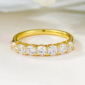 3mm Moissanite 7 Stone Engagement Ring Women 925 Sterling Silver 18K Gold Plated - Picture 1 of 14
