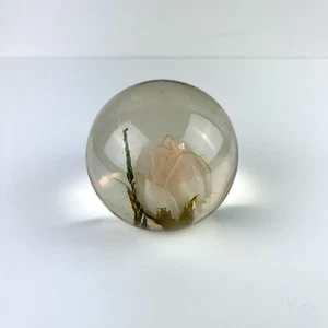 Vintage DaisyGlas Resin Lucite Round Paperweight Pink Rose MCM Mid Century VTG - Picture 1 of 3