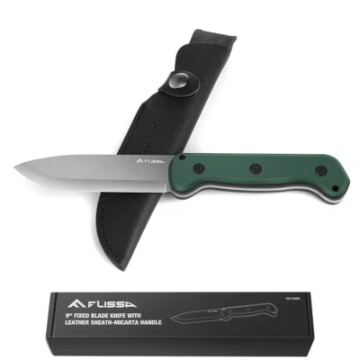 Охотничий нож FLISSA 9 дюймов с фиксированным лезвием с накладным монтажом D2 сталь с ручкой Micarta - Изображение 1 из 4