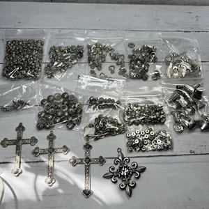 Large Lot Jewelry Making Charms & Beads Pewter/Metal Skulls Crosses Flowers ❤️ - Picture 1 of 15