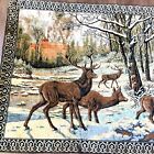 Vintage Velvet Deer Wildlife Forest Tapestry Rug Cover 1970 Wall Hanging 6’x3’