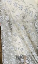 CREAM IVORY SILVER LUREX EMBROIDERED BRIDAL LACE FABRIC 50" WIDE PRICE PER YARD