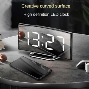 LED Digital Alarm Clock Mains USB/Battery Temperature Large Mirror Display US~
