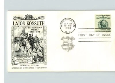 LAJOS KOSSUTH, Set of 2 First Day of Issue, HUNGARY Patriot, 1958  - Image 1 of 2