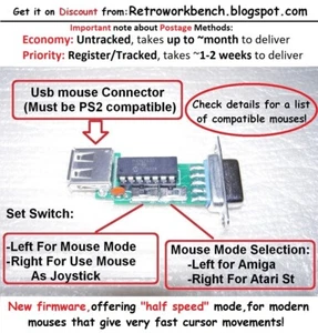 USB PS2 Maus Adapter -> Atari ST Amiga Amstrad Commodore 9pin DB9 Joystick Port - Bild 1 von 5