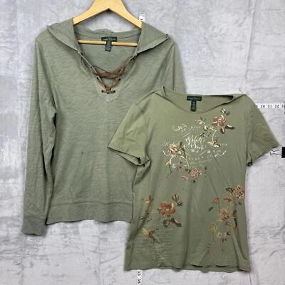 Lauren Jeans Co Ralph Lauren女式M橄榄系带连帽衫和花卉T恤套装 — 第 1/4 张图片