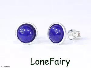 Hallmarked 925 Sterling Silver Lapis Lazuli Round Stud Earrings Blue Gemstone - Picture 1 of 2