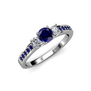 Blue Sapphire & Diamond Women 3 Stone Ring with Side Sapphire 14K Gold JP:75032