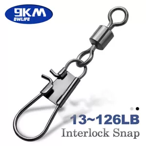 9KM Interlock Snap Rolling Swivel 50Pcs Stainless Steel Fishing Cross Lock Snaps - Picture 1 of 22