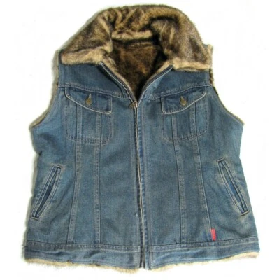Chaleco de Jean Espirit Reversible de Piel Sintética Grande Azul Chaqueta de Jean L De Colección Años 90 y2k Foto 1 de 4