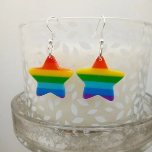 Rainbow Star earrings Pride Love Women men striped big bright Kitsch love Fun Uk - Picture 1 of 8