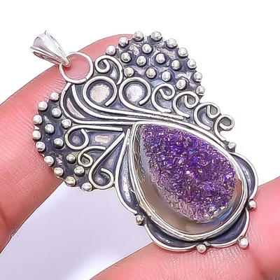 Colgante de diseño de plata de ley 925 druso ágata púrpura titanio 2,34" A333 Foto 1 de 4