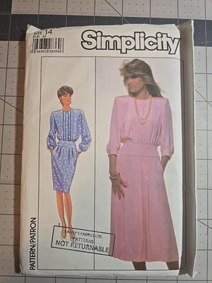 Vestido vintage Simplicity 1989 patrón de costura # 9015 Misses talla 14 UC/FF Foto 1 de 2