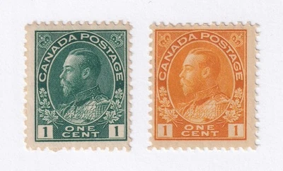MATT'S STAMPS SCOTT CANADA #104-105 GEORGE V ISSUES OF 1911-1925, MH CV$50.00 - Image 1 of 3