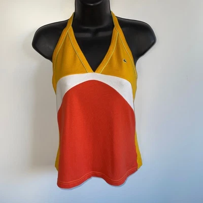 Camiseta sin mangas halter Lacoste para mujer colorblock naranja amarillo blanco talla 40 Foto 1 de 4