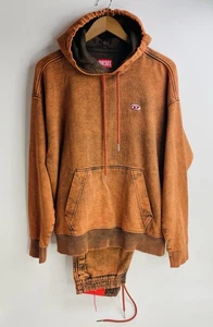 Diesel Overdyed Hoodie In Track Denim In Orange Size Small - Picture 1 of 20