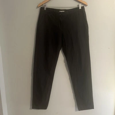 Pantalones de pierna recta Gap para mujer negros tiro medio bolsillos mezcla de lino sarga 6 de altura Foto 1 de 4