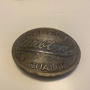 Vintage WEBTROL PUMPS “The Sign Of Quality” Hit Line USA Metal Belt Buckle - Picture 1 of 11