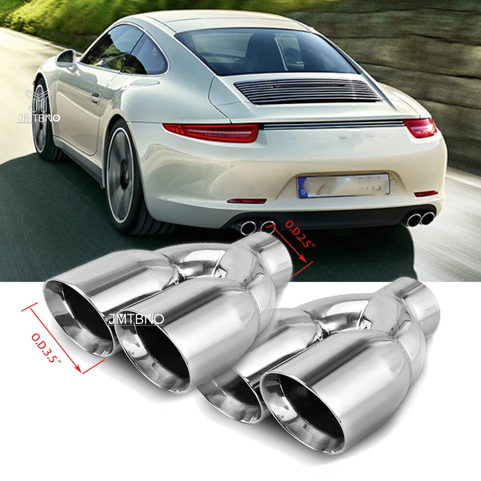 Exhaust Tip 2.5" In 3.5"Dual Out 9.5"Length Double Wall Weld On For Porsche 911 - Image 1 of 4