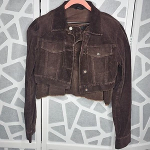 Express Corduroy Brown Long Sleeve Button Set Crop Jacket Small & Skirt Size 10 - Picture 1 of 13