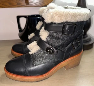 Botas COACH Preston de cuero de oveja Turnlock EU 39.5 US 9.5 B negras $170 usadas en excelente estado - Imagen 1 de 10