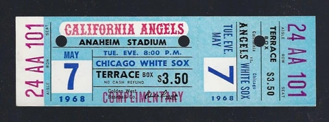 VINTAGE 1968 MLB CHICAGO WHITE SOX @ CALIFORNIA ANGELS BASEBALL FULL TICKET MAY7 Cover