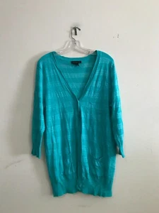 Preswick & Moore Size XL Green Sweater Cardigan Top Women Ribbed Cotton Blend - Picture 1 of 12