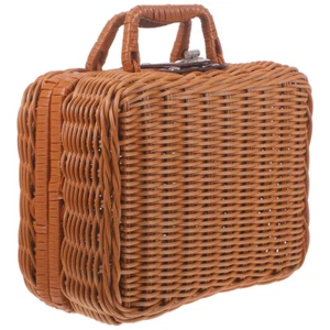 Portable Vintage Suitcase Rattan Wicker Bag Wicker Picnic Hamper - Picture 1 of 12