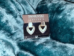 Stunning clear Crystal signed Swarovski Heart clip Earrings - Picture 1 of 3