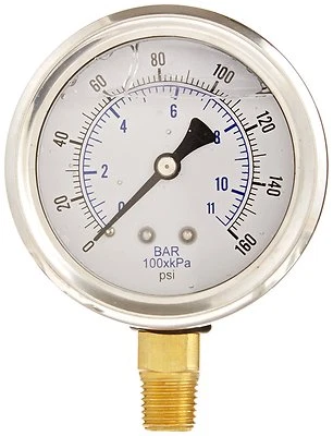 Liquid Filled pressure gauge hydraulic LOWER MNT 1.5" FACE  0-160 1/8" NPT - Image 1 of 2