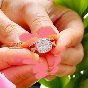 14K SOLID ROSE GOLD CUSHION SIMULATED DIAMOND ENGAGEMENT RING AND BAND 3.00ct - Picture 1 of 11