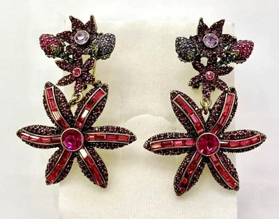  Brincos perfurados HSN Heidi Daus "Bouquet de Primavera" flores de cristal gota - Imagem 1 de 4