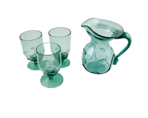 Richard Harkness Studio Art Glass Lily Pad Pitcher & Goblet Set-Epsom NH Artist - Picture 1 of 18