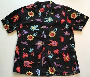Neff Flaming Daisy Fireball Hawaiian Shirt, Black, Size Large - Picture 1 of 7