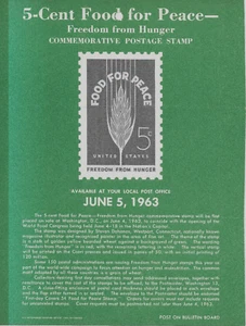 1963 5c Food For Peace-Freedom From Hunger Commemorative FDC Stamp Poster - Picture 1 of 1
