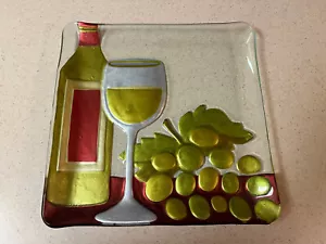 Lori Siebert for Silvestri Wine Themed Fused Glass Square Platter Tray NEW - Picture 1 of 9