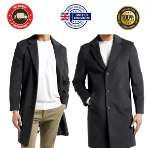 Mens Ex Branded Long Coat Wool Overcoat Outwear Warm Formal Button Up Official - Picture 1 of 38