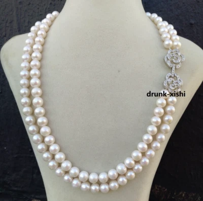 Ожерелье с двойным жемчугом 8,5–9 мм South Sea белое круглое 18 дюймов 19 дюймов - Изображение 1 из 4