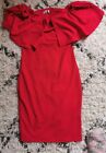 Style D’Amour Red V Wire Bardot Bodycon Midi Dress size M-L m1