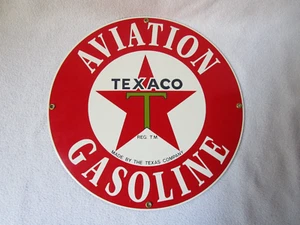 Ande Rooney USA Email-Schild Emaille rund 28,5cm Texaco Gasoline Repro Tin Top - Bild 1 von 6