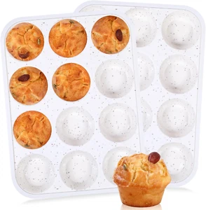 Muffin Pan - 12 Cups Silicone Muffin Pan Non-Stick Food Grade Silicone Cupcake P - Picture 1 of 12