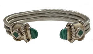 Brazalete clásico vintage Taxco México plata de ley 925 y malaquita con cable - Imagen 1 de 10