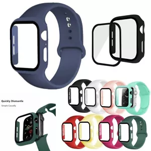 Silicone Band Strap with Screen Protector Case For Apple Watch Series 7 6 5 4 32 - Picture 1 of 31