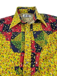 Vintage Western Trends Panhandle Slim Patchwork Yoke Calico Sz M Pearl Snap - Picture 1 of 10