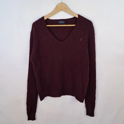 Maglione Polo Ralph Lauren 100% Cashmere viola taglia L da donna a trecce - Immagine 1 di 4